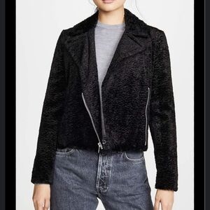 NWT Theory Women's Slim Moto B Jacket Black Faux Fur Cotton Blend Women's Size 4